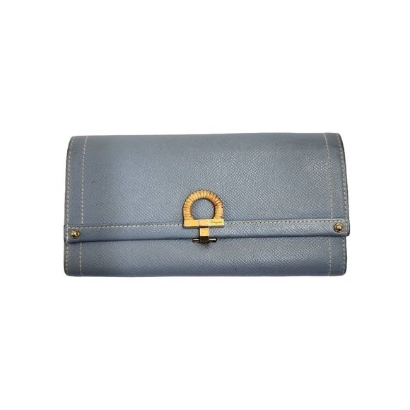 Salvatore Ferragamo Handbags - SALVATORE  FERRAGAMO blue gancini leather long bifold wallet